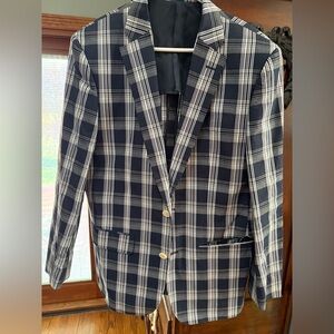 ENZO Blue Plaid  Cotton Men's Sport Coat Jacket  Size 40